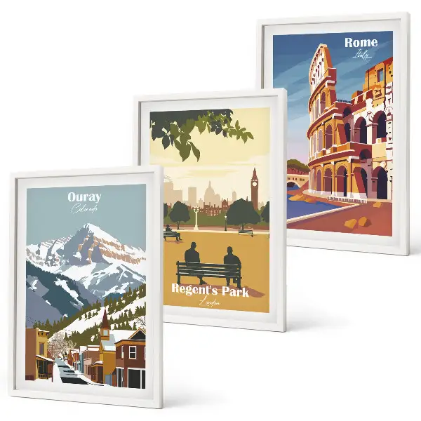 Wanddecoratieset schilderijen met afbeeldingen van de bergen bij Ouray, Londen en het Colosseum