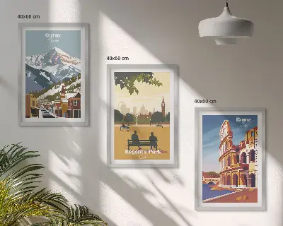 Wanddecoratieset schilderijen met afbeeldingen van de bergen bij Ouray, Londen en het Colosseum
