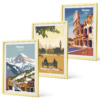 Wanddecoratieset schilderijen met afbeeldingen van de bergen bij Ouray, Londen en het Colosseum