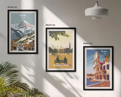 Wanddecoratieset schilderijen met afbeeldingen van de bergen bij Ouray, Londen en het Colosseum