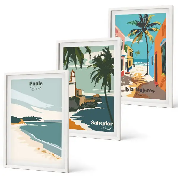 Wanddecoratieset schilderijen tropische stranden en palmbomen