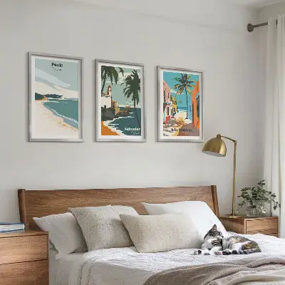 Wanddecoratieset schilderijen tropische stranden en palmbomen