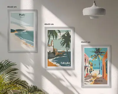 Wanddecoratieset schilderijen tropische stranden en palmbomen