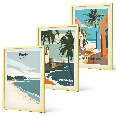 Wanddecoratieset schilderijen tropische stranden en palmbomen
