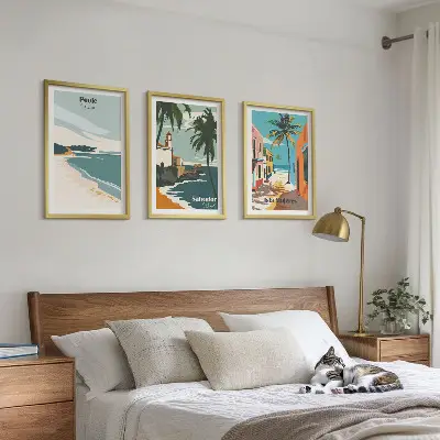 Wanddecoratieset schilderijen tropische stranden en palmbomen