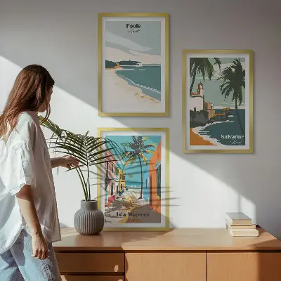 Wanddecoratieset schilderijen tropische stranden en palmbomen