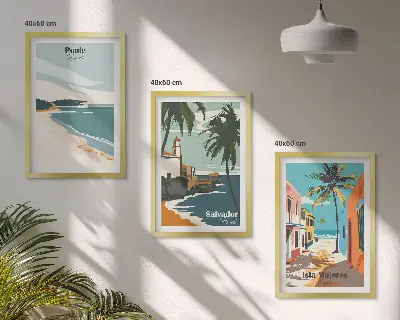 Wanddecoratieset schilderijen tropische stranden en palmbomen