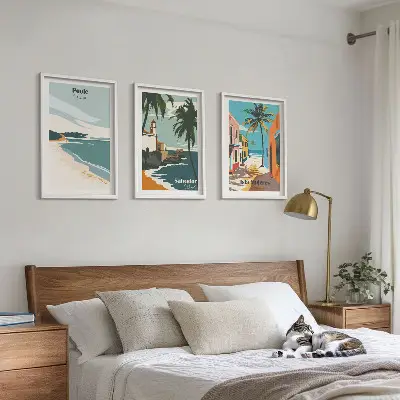 Wanddecoratieset schilderijen tropische stranden en palmbomen
