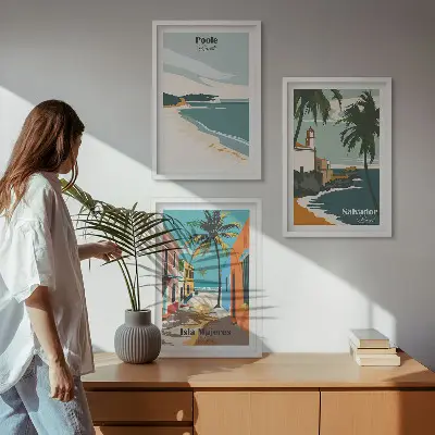 Wanddecoratieset schilderijen tropische stranden en palmbomen