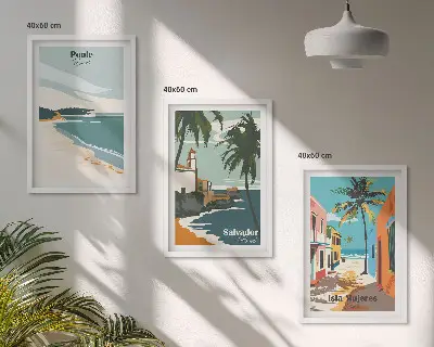 Wanddecoratieset schilderijen tropische stranden en palmbomen