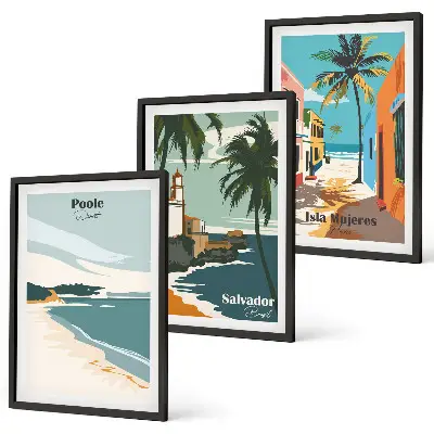 Wanddecoratieset schilderijen tropische stranden en palmbomen