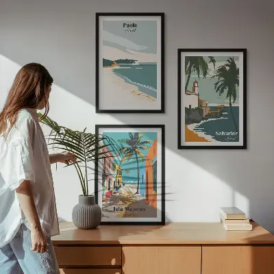 Wanddecoratieset schilderijen tropische stranden en palmbomen