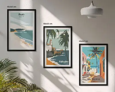 Wanddecoratieset schilderijen tropische stranden en palmbomen