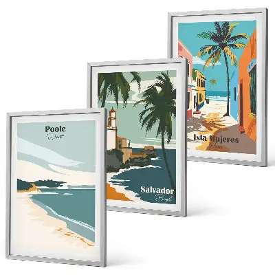Wanddecoratieset schilderijen tropische stranden en palmbomen