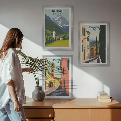Wanddecoratieset met schilderijen berglandschappen en Italië
