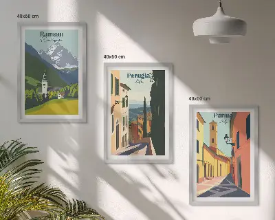 Wanddecoratieset met schilderijen berglandschappen en Italië