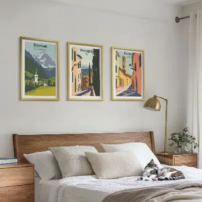 Wanddecoratieset met schilderijen berglandschappen en Italië