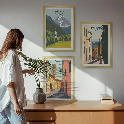 Wanddecoratieset met schilderijen berglandschappen en Italië