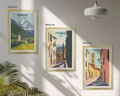 Wanddecoratieset met schilderijen berglandschappen en Italië