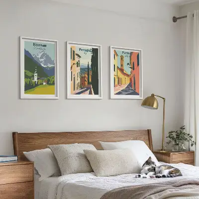 Wanddecoratieset met schilderijen berglandschappen en Italië