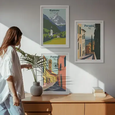 Wanddecoratieset met schilderijen berglandschappen en Italië