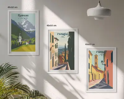 Wanddecoratieset met schilderijen berglandschappen en Italië