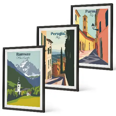 Wanddecoratieset met schilderijen berglandschappen en Italië