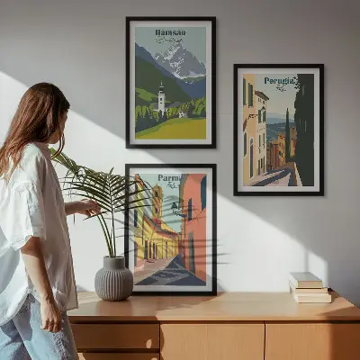 Wanddecoratieset met schilderijen berglandschappen en Italië