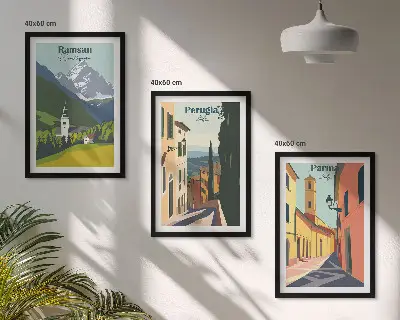 Wanddecoratieset met schilderijen berglandschappen en Italië