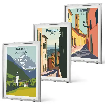 Wanddecoratieset met schilderijen berglandschappen en Italië