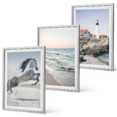 Wanddecoratieset schilderijen met afbeelding van strand, vuurtoren en golven