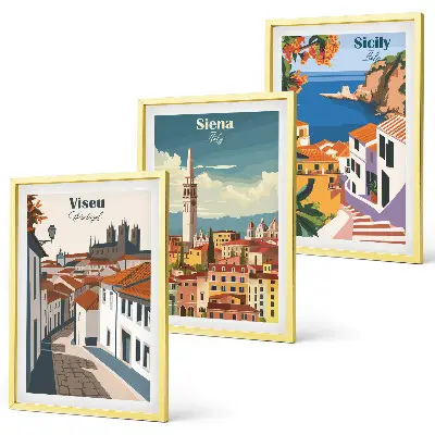 Set van wanddecoraties met stadsillustraties retro kunstwerken van wereldsteden