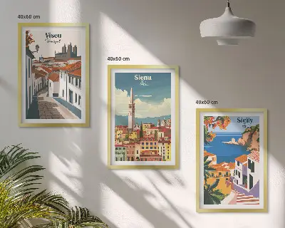 Set van wanddecoraties met stadsillustraties retro kunstwerken van wereldsteden