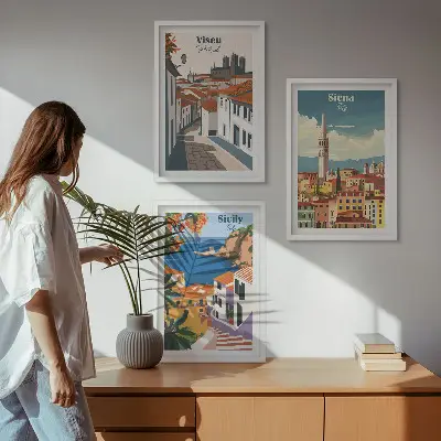 Set van wanddecoraties met stadsillustraties retro kunstwerken van wereldsteden
