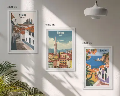 Set van wanddecoraties met stadsillustraties retro kunstwerken van wereldsteden