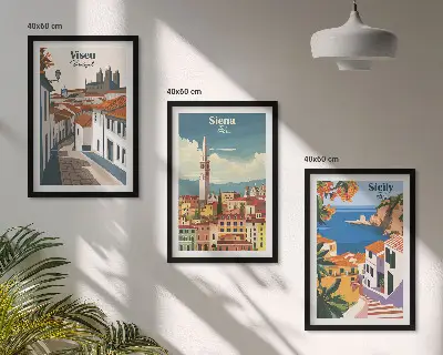 Set van wanddecoraties met stadsillustraties retro kunstwerken van wereldsteden
