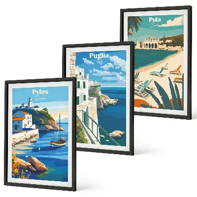 Wanddecoratieset schilderijen kustlandschappen