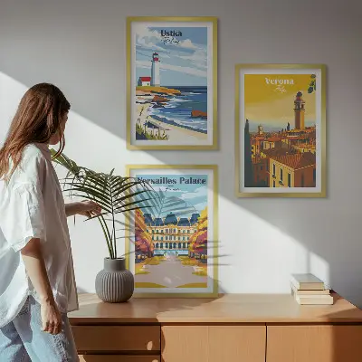 Wanddecoratie set schilderijen met uitzichten op kuststeden