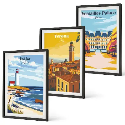Wanddecoratie set schilderijen met uitzichten op kuststeden