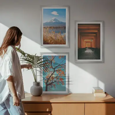 Set wanddecoratie met schilderijen Japanse landschappen natuur