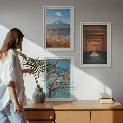 Set wanddecoratie met schilderijen Japanse landschappen natuur