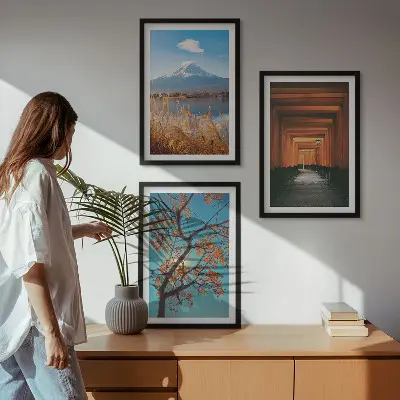Set wanddecoratie met schilderijen Japanse landschappen natuur