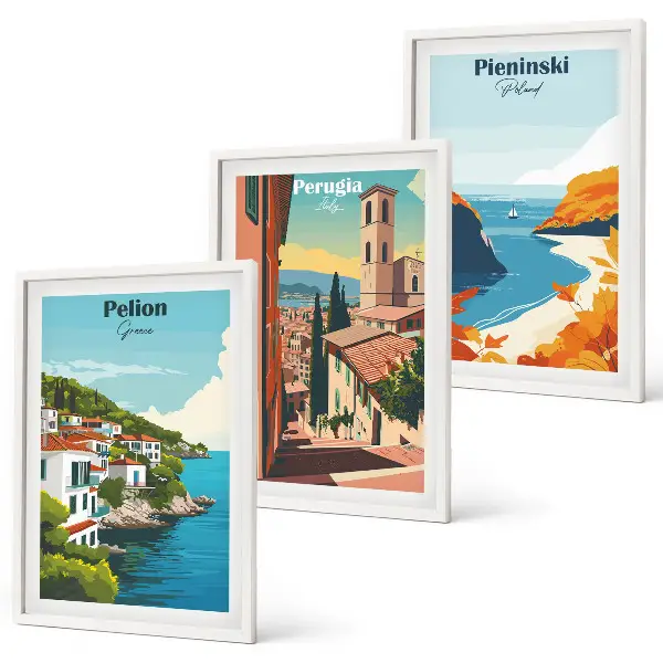 Wanddecoratieset schilderijen met schilderachtige retro landschappen