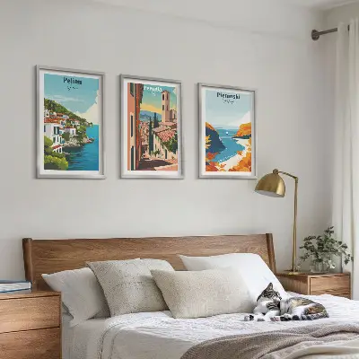 Wanddecoratieset schilderijen met schilderachtige retro landschappen