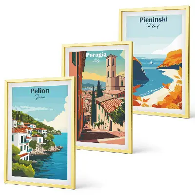 Wanddecoratieset schilderijen met schilderachtige retro landschappen