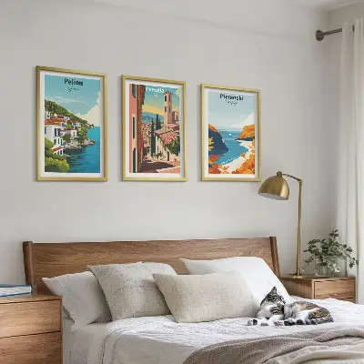 Wanddecoratieset schilderijen met schilderachtige retro landschappen