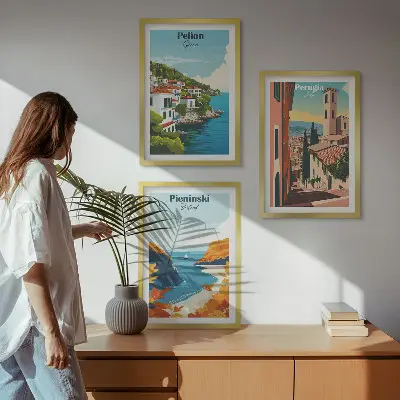 Wanddecoratieset schilderijen met schilderachtige retro landschappen