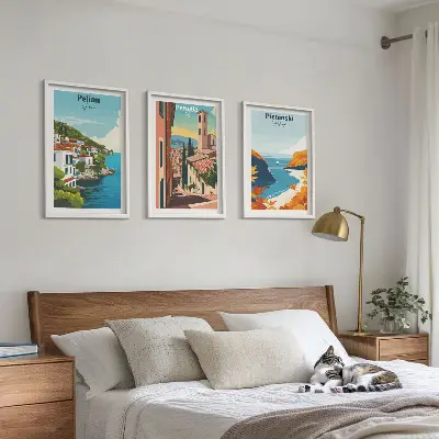 Wanddecoratieset schilderijen met schilderachtige retro landschappen