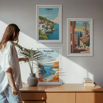 Wanddecoratieset schilderijen met schilderachtige retro landschappen