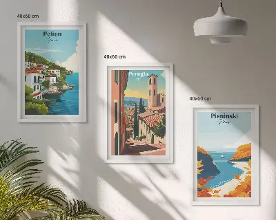 Wanddecoratieset schilderijen met schilderachtige retro landschappen